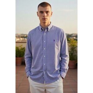 Ralph Lauren Yarmouth Gingham Button Down Shirt Men 16 34/35 Purple/White